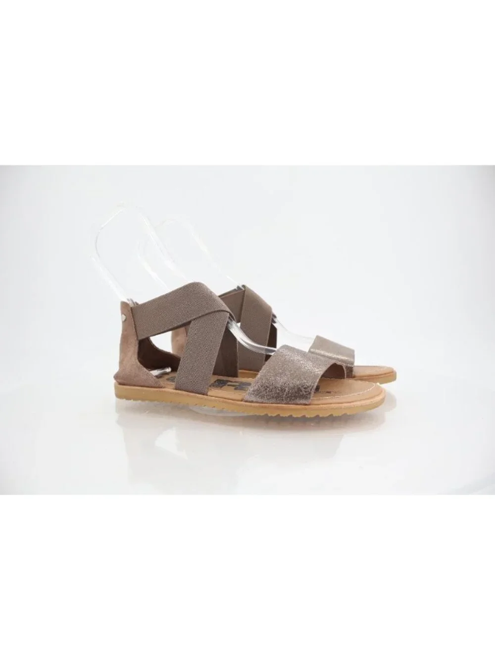 SOREL Women's Ella II Sandal Size 8 Ash Brown Metallic Leather Elastic Slip On